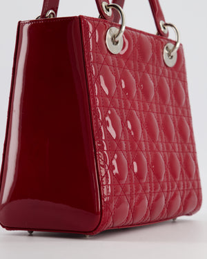 Christian Dior Burgundy Medium Lady Dior Bag in Patent Calfskin Leather with Silver Hardware