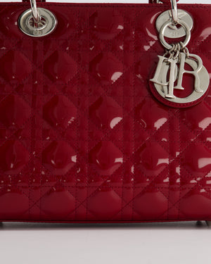 Christian Dior Burgundy Medium Lady Dior Bag in Patent Calfskin Leather with Silver Hardware