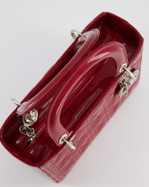 Christian Dior Burgundy Medium Lady Dior Bag in Patent Calfskin Leather with Silver Hardware