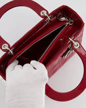 Christian Dior Burgundy Medium Lady Dior Bag in Patent Calfskin Leather with Silver Hardware