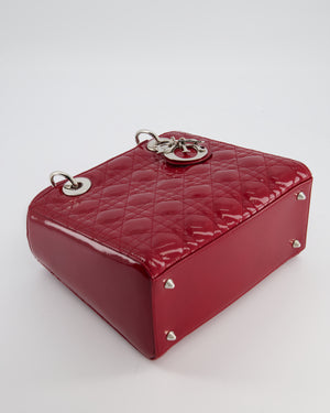 Christian Dior Burgundy Medium Lady Dior Bag in Patent Calfskin Leather with Silver Hardware