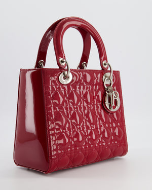 Christian Dior Burgundy Medium Lady Dior Bag in Patent Calfskin Leather with Silver Hardware