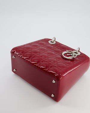 Christian Dior Burgundy Medium Lady Dior Bag in Patent Calfskin Leather with Silver Hardware