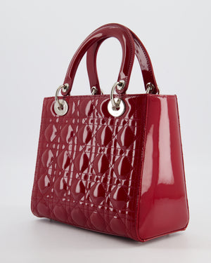 Christian Dior Burgundy Medium Lady Dior Bag in Patent Calfskin Leather with Silver Hardware