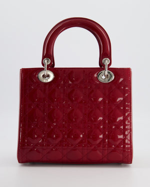Christian Dior Burgundy Medium Lady Dior Bag in Patent Calfskin Leather with Silver Hardware