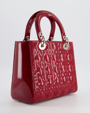 Christian Dior Burgundy Medium Lady Dior Bag in Patent Calfskin Leather with Silver Hardware