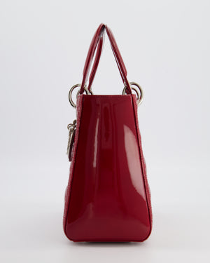 Christian Dior Burgundy Medium Lady Dior Bag in Patent Calfskin Leather with Silver Hardware