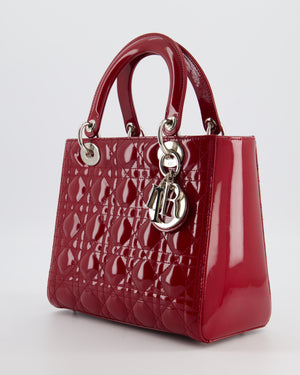 Christian Dior Burgundy Medium Lady Dior Bag in Patent Calfskin Leather with Silver Hardware