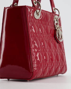 Christian Dior Burgundy Medium Lady Dior Bag in Patent Calfskin Leather with Silver Hardware