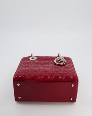 Christian Dior Burgundy Medium Lady Dior Bag in Patent Calfskin Leather with Silver Hardware
