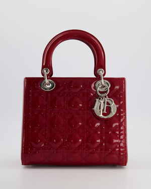 Christian Dior Burgundy Medium Lady Dior Bag in Patent Calfskin Leather with Silver Hardware
