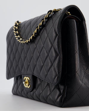 Chanel Black Maxi Classic Double Flap Bag in Caviar Leather with Gold Hardware
