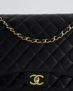 Chanel Black Maxi Classic Double Flap Bag in Caviar Leather with Gold Hardware