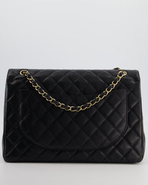 Chanel Black Maxi Classic Double Flap Bag in Caviar Leather with Gold Hardware