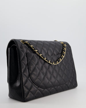 Chanel Black Maxi Classic Double Flap Bag in Caviar Leather with Gold Hardware