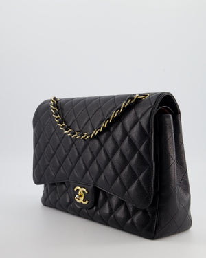 Chanel Black Maxi Classic Double Flap Bag in Caviar Leather with Gold Hardware