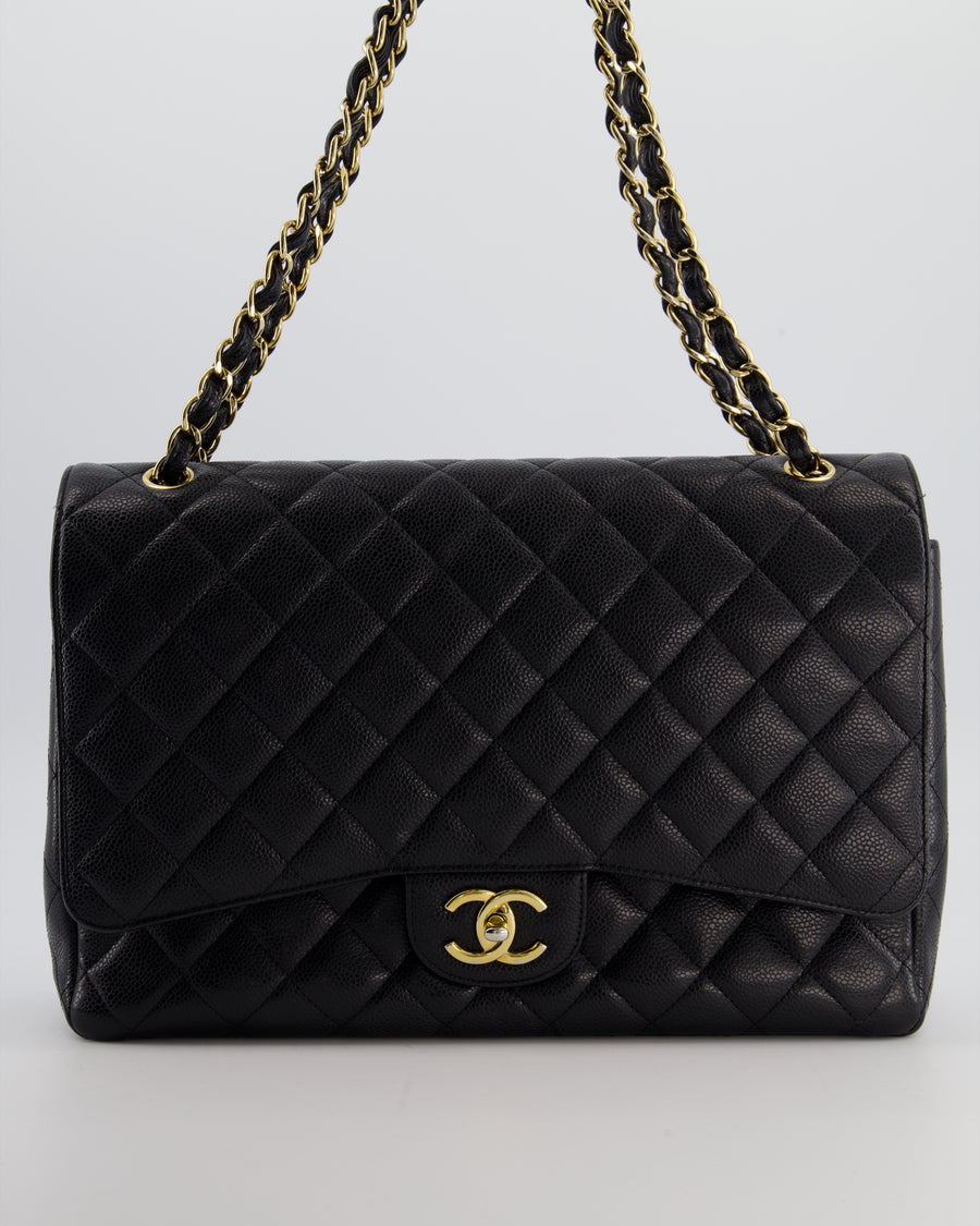 Chanel Black Maxi Classic Double Flap Bag in Caviar Leather with Gold Hardware