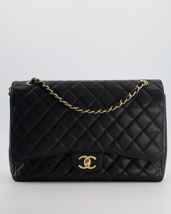 Chanel Black Maxi Classic Double Flap Bag in Caviar Leather with Gold Hardware