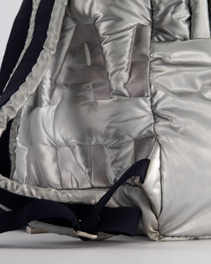 Chanel Silver Doudoune Backpack with Embossed Logo in Silver Nylon with Silver Hardware
