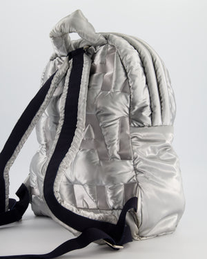 Chanel Silver Doudoune Backpack with Embossed Logo in Silver Nylon with Silver Hardware