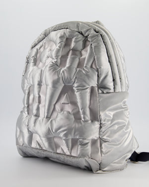 Chanel Silver Doudoune Backpack with Embossed Logo in Silver Nylon with Silver Hardware