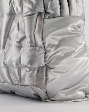 Chanel Silver Doudoune Backpack with Embossed Logo in Silver Nylon with Silver Hardware