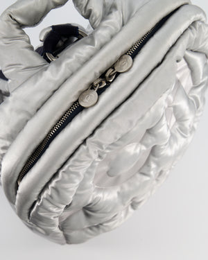 Chanel Silver Doudoune Backpack with Embossed Logo in Silver Nylon with Silver Hardware