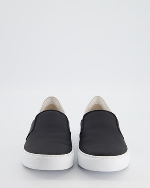 Chanel Black & White Calfskin Leather Slip-On Trainers EU 40