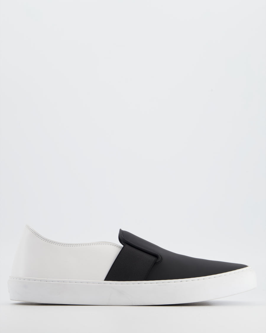 Chanel Black & White Calfskin Leather Slip-On Trainers EU 40
