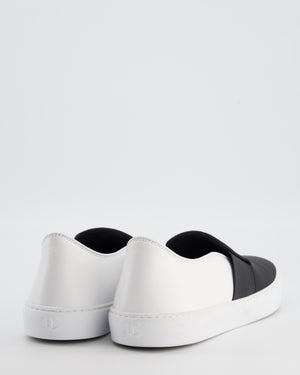 Chanel Black & White Calfskin Leather Slip-On Trainers EU 40