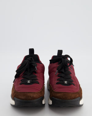 Chanel Trainers in Burgundy Nylon and Brown Suede with Black CC Logo Size EU 37.5