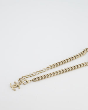 Chanel Gold Curb Link Chain Necklace with Logo Plate and CC Charm