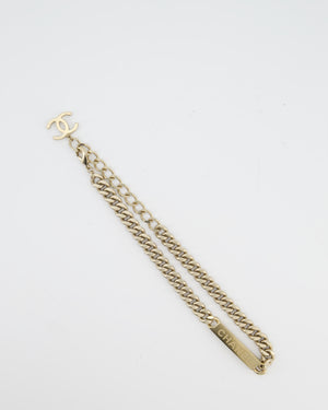 Chanel Gold Curb Link Chain Necklace with Logo Plate and CC Charm