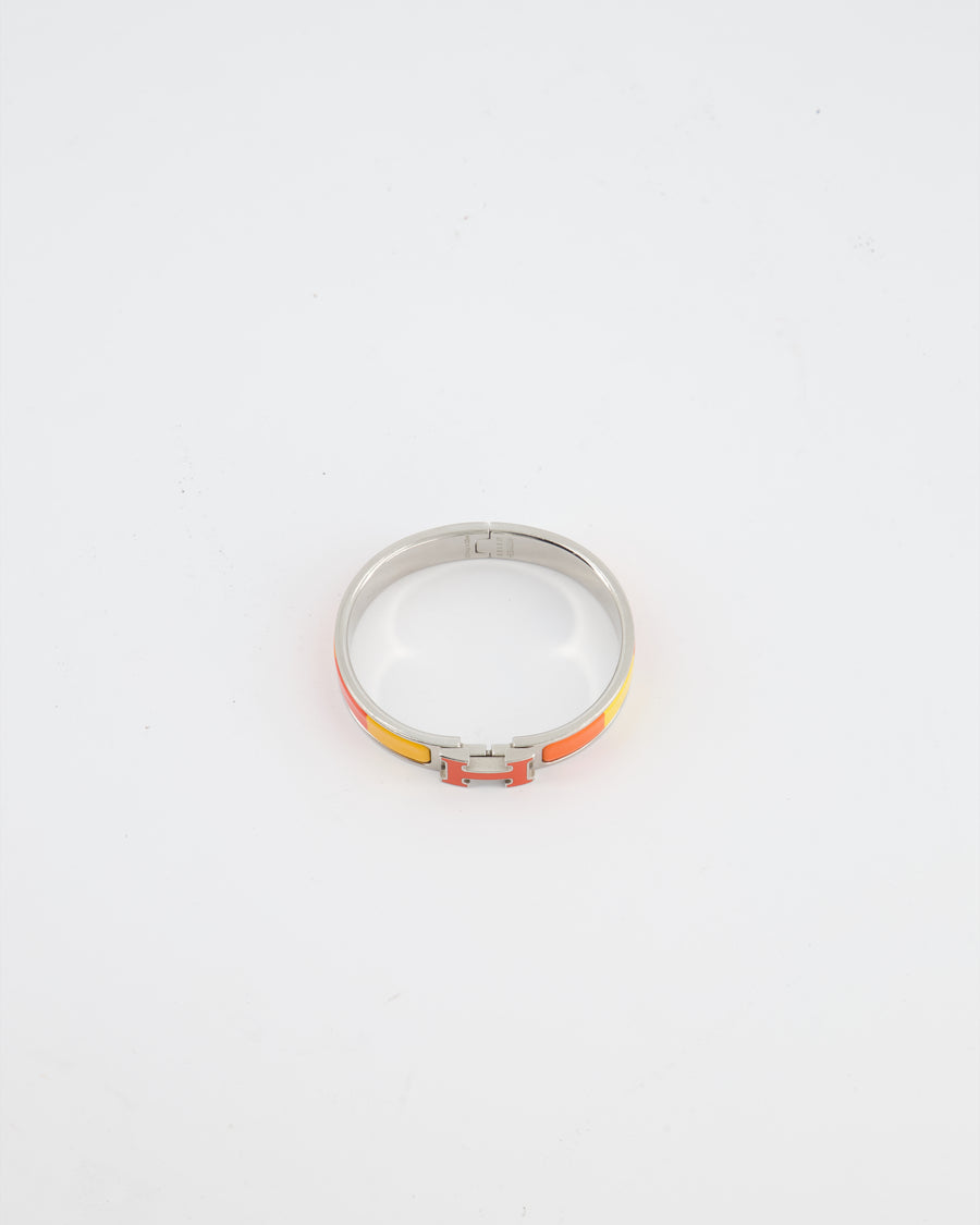 Hermès Clic Clac H Bracelet in Rainbow Orange Enamel with Palladium Hardware