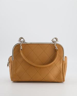 *HOT* Chanel Vintage Camel Brown Soft Frame Bag In Lambskin Leather with Silver Hardware