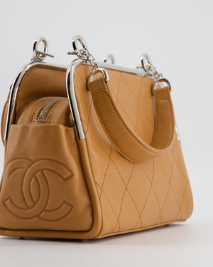 *HOT* Chanel Vintage Camel Brown Soft Frame Bag In Lambskin Leather with Silver Hardware