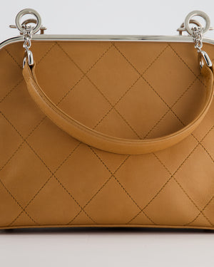 *HOT* Chanel Vintage Camel Brown Soft Frame Bag In Lambskin Leather with Silver Hardware