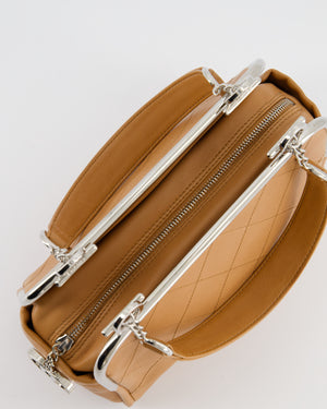 *HOT* Chanel Vintage Camel Brown Soft Frame Bag In Lambskin Leather with Silver Hardware