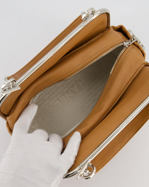 *HOT* Chanel Vintage Camel Brown Soft Frame Bag In Lambskin Leather with Silver Hardware