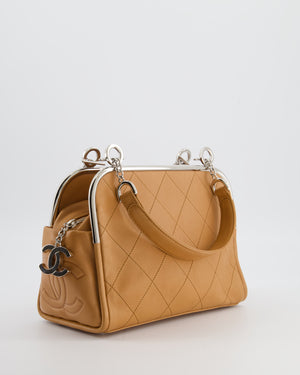*HOT* Chanel Vintage Camel Brown Soft Frame Bag In Lambskin Leather with Silver Hardware