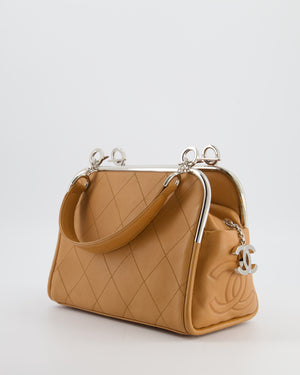 *HOT* Chanel Vintage Camel Brown Soft Frame Bag In Lambskin Leather with Silver Hardware