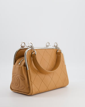 *HOT* Chanel Vintage Camel Brown Soft Frame Bag In Lambskin Leather with Silver Hardware