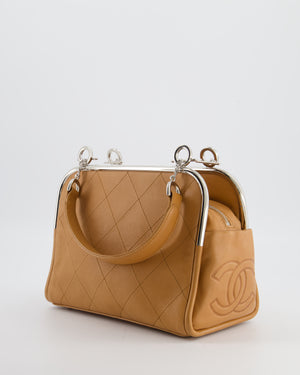 *HOT* Chanel Vintage Camel Brown Soft Frame Bag In Lambskin Leather with Silver Hardware