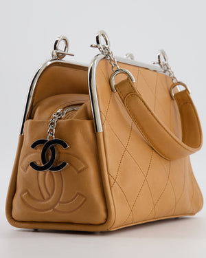 *HOT* Chanel Vintage Camel Brown Soft Frame Bag In Lambskin Leather with Silver Hardware