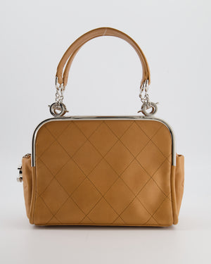 *HOT* Chanel Vintage Camel Brown Soft Frame Bag In Lambskin Leather with Silver Hardware