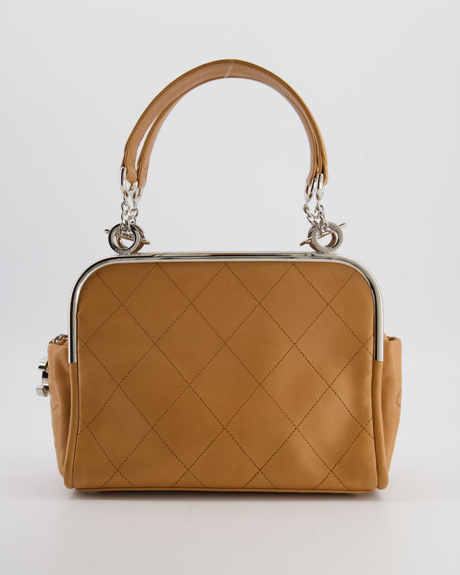 *HOT* Chanel Vintage Camel Brown Soft Frame Bag In Lambskin Leather with Silver Hardware