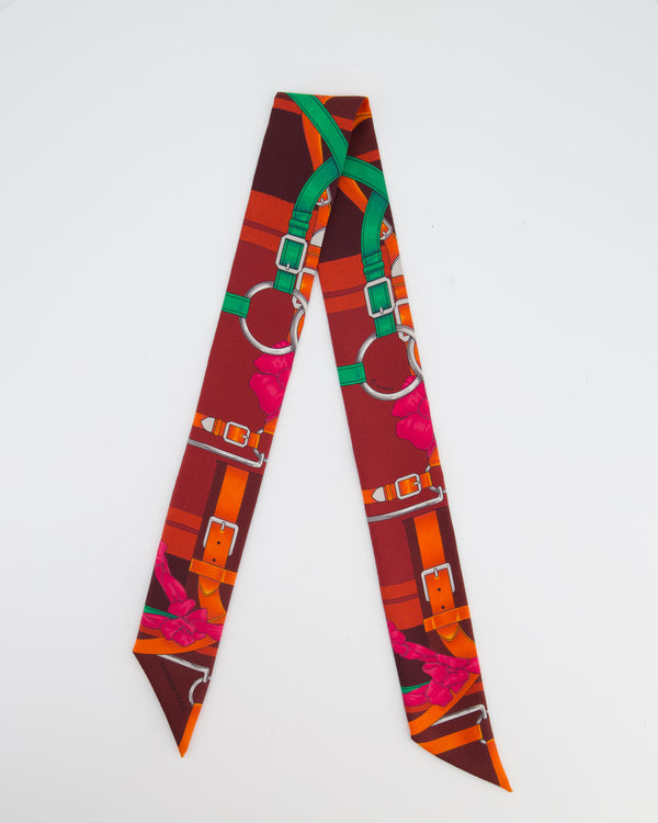 Hermès Silk Red and Purple Grande Manege Prune Twilly