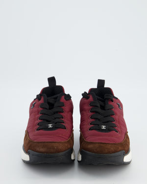 Chanel Trainers in Burgundy Nylon and Brown Suede with Black CC Logo Size EU 37.5