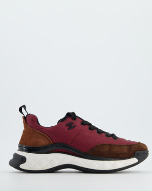 Chanel Trainers in Burgundy Nylon and Brown Suede with Black CC Logo Size EU 37.5