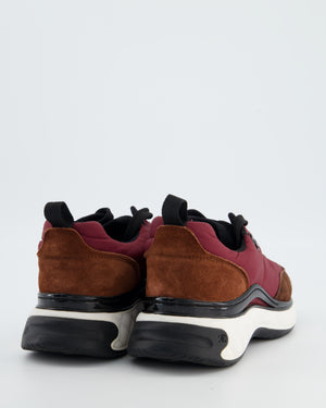 Chanel Trainers in Burgundy Nylon and Brown Suede with Black CC Logo Size EU 37.5